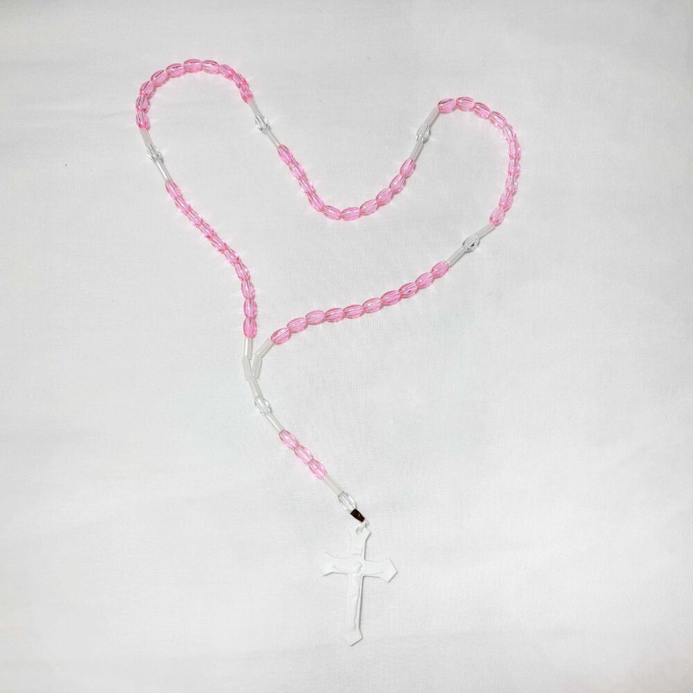 ✝️Bubblegum Pink Long Catholic Praying Rosary Beads Holy Religious Prayer Beads✝